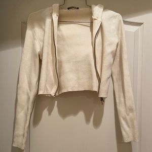 White Crop Top Sweater/ Zipper Hoodie